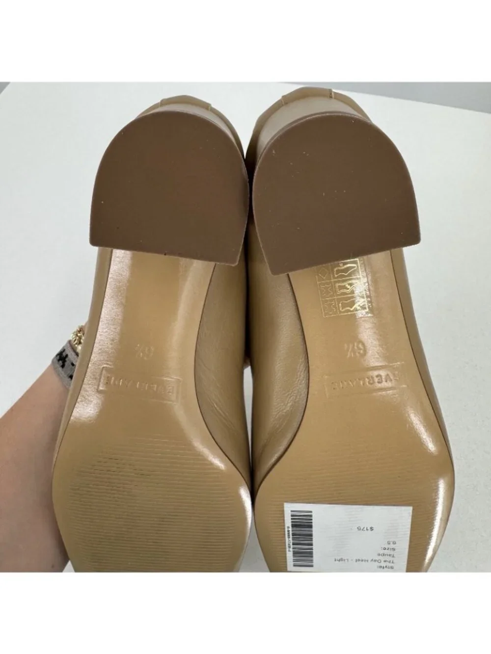 Everlane Italian Leather Day Heel Light Taupe 6.5 Women's Elastic Back Comfort